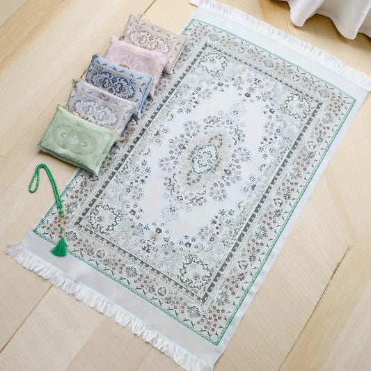 Muslim Prayer Rug Gift Set with Beads & Portable Bag