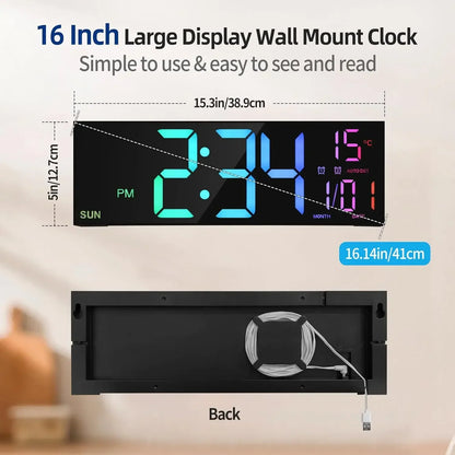 Large Digital Wall Clock with Remote Control & LED Display