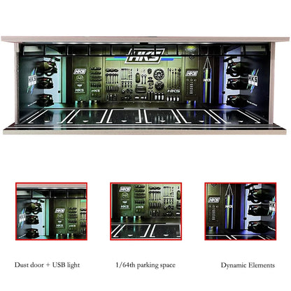 1/64 Scale Garage Diorama Display Case with USB LED Lights