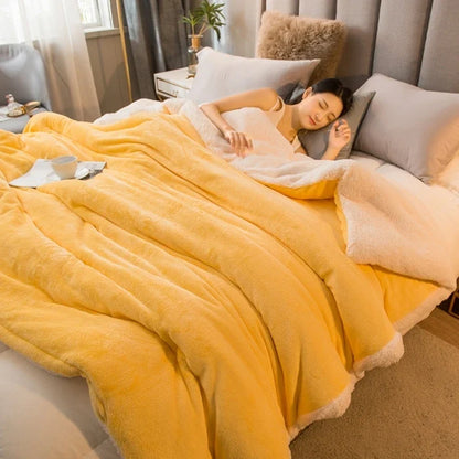 Double-Sided Wool Throw Blanket – Thick Warm Winter Bed Blanket, 12 Colors