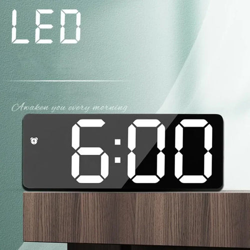 Digital LED Alarm Clock – Mirror & Acrylic, Voice Control, Dual Alarm