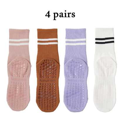 Grip Socks for Women – Non-Slip Pilates & Yoga (4 Pairs)