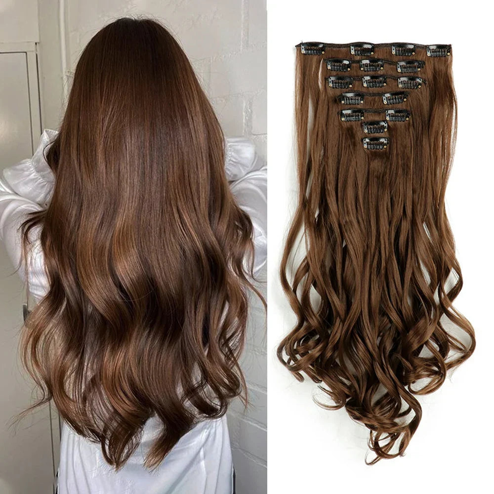 22 Inch Curly Wavy Clip In Hair Extensions 7PCS
