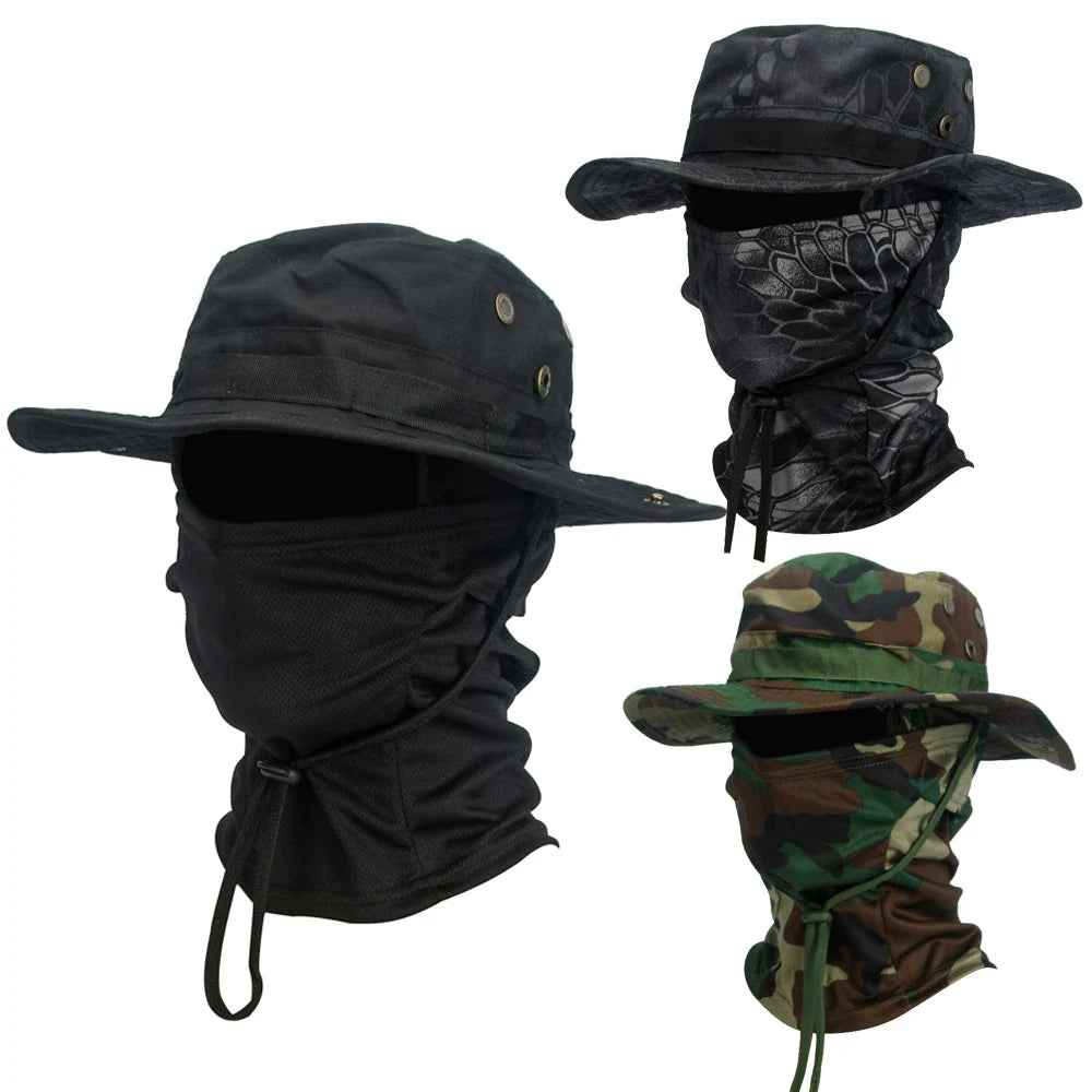 2 Piece Men's Wide Brim Boonie Hat and Balaclava Set