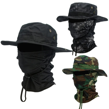 2 Piece Men's Wide Brim Boonie Hat and Balaclava Set