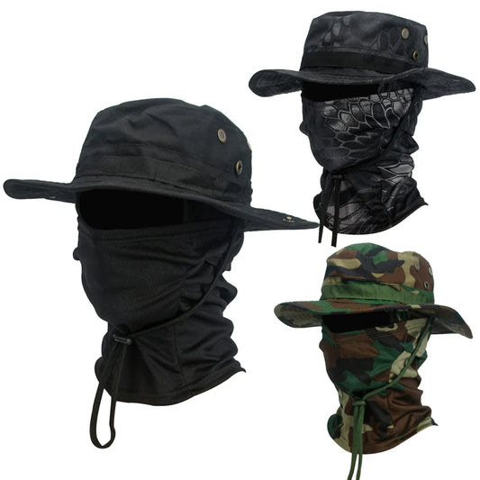 2 Piece Men's Wide Brim Boonie Hat and Balaclava Set
