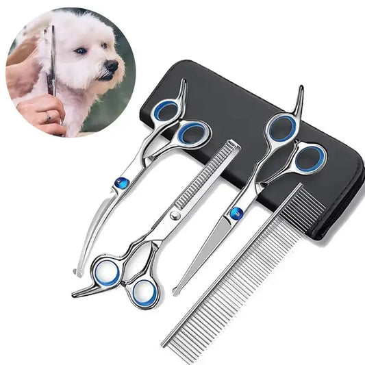4pcs Pet Safe Scissors - Ambidextrous Stainless Steel Dog Grooming Shears