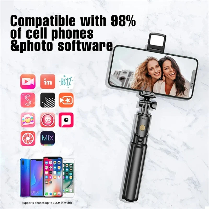 Bluetooth Selfie Stick Tripod with LED Fill Light – 680mm Extendable