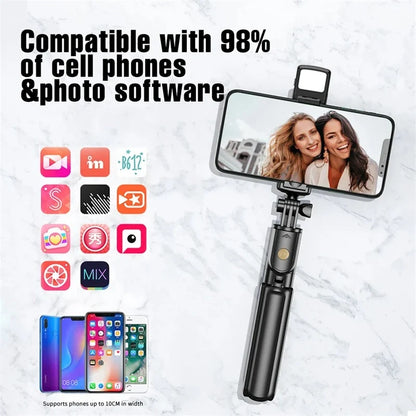 Bluetooth Selfie Stick Tripod with LED Fill Light – 680mm Extendable