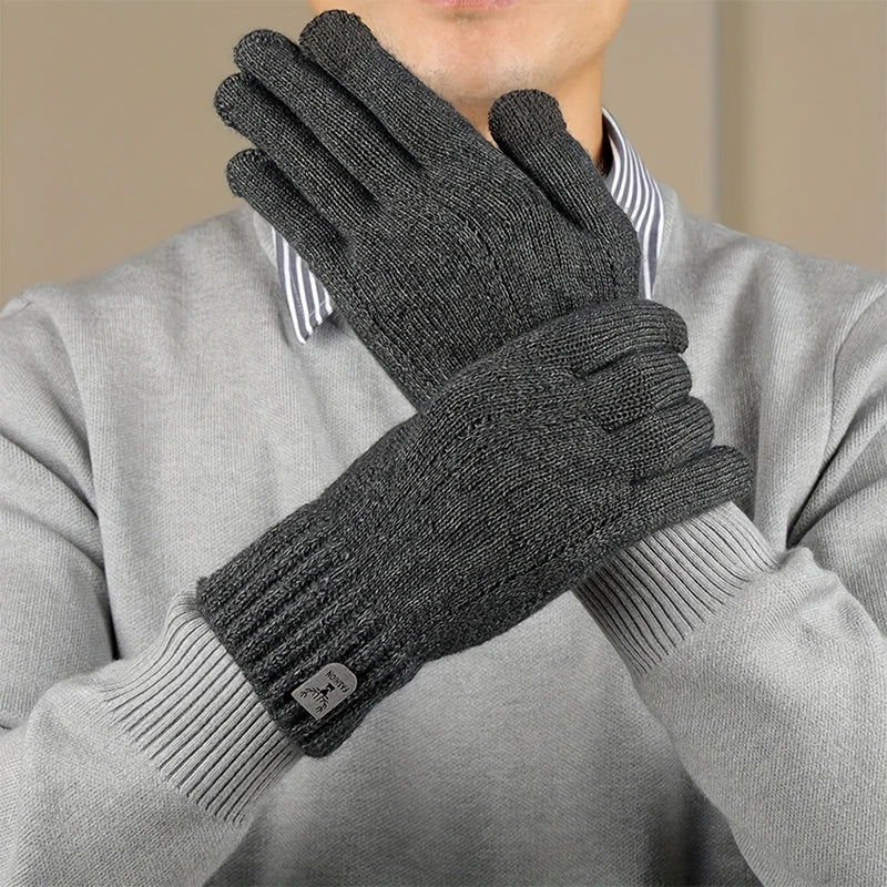 Men’s Thermal Wool Knitted Gloves, Touchscreen & Non-Slip for Winter Activities