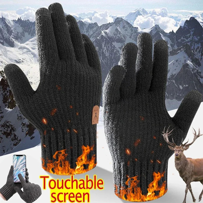 Men’s Thermal Wool Knitted Gloves, Touchscreen & Non-Slip for Winter Activities