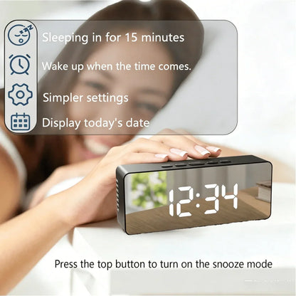 Digital Alarm Clock with Mirror Display & Adjustable Brightness