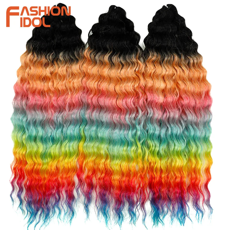 24 Inch Water Wave Crochet Braiding Hair – Synthetic Twist Curly Ombre Extensions