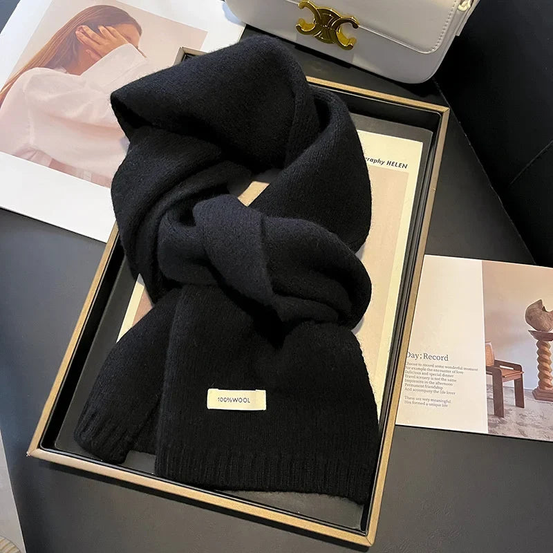 100% Wool Knitted Scarf – Women's Thick Solid Color Winter Shawl