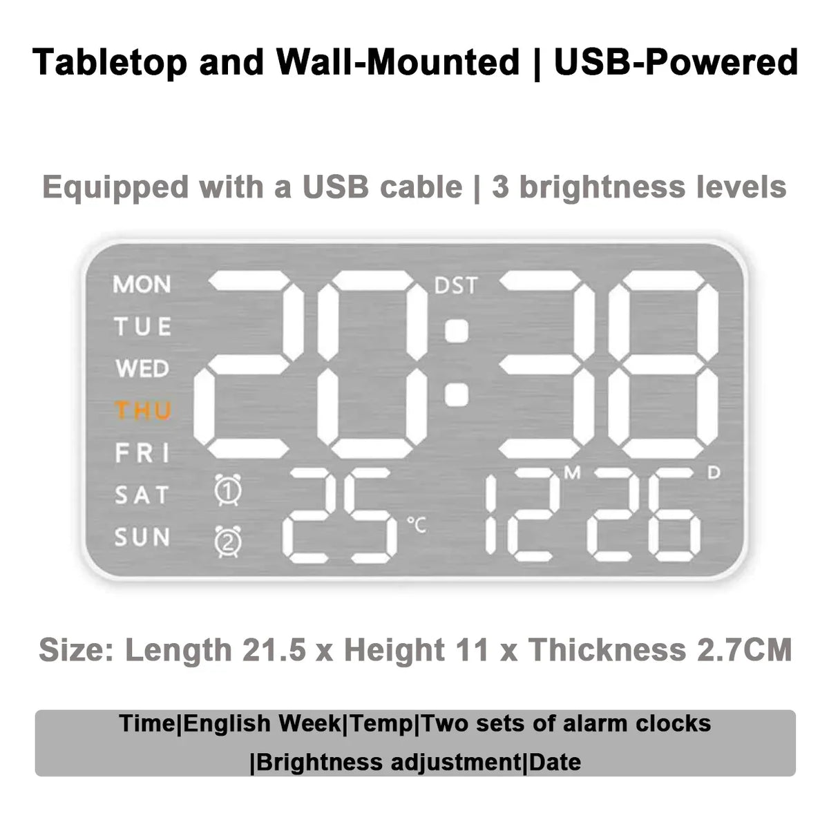LED Digital Alarm Clock – Temp Display, Remote, Wall or Desk