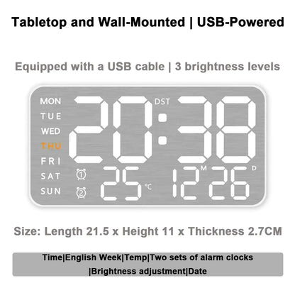 LED Digital Alarm Clock – Temp Display, Remote, Wall or Desk