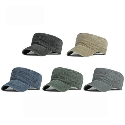 Military Flat Top Cap – Washed Cotton Army Hat for Men & Women
