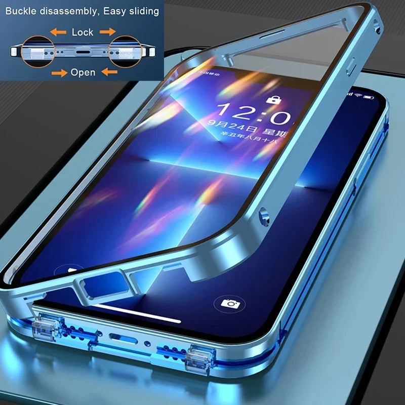 360 Magnetic Glass iPhone Case – Metal Frame Full Body Cover