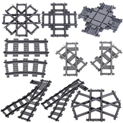 City Train Track Building Block Parts – Straight, Curved & Switch Rails