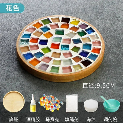 DIY Mosaic Coaster Kit – Handmade Bamboo Cup Mat with Glass Tiles