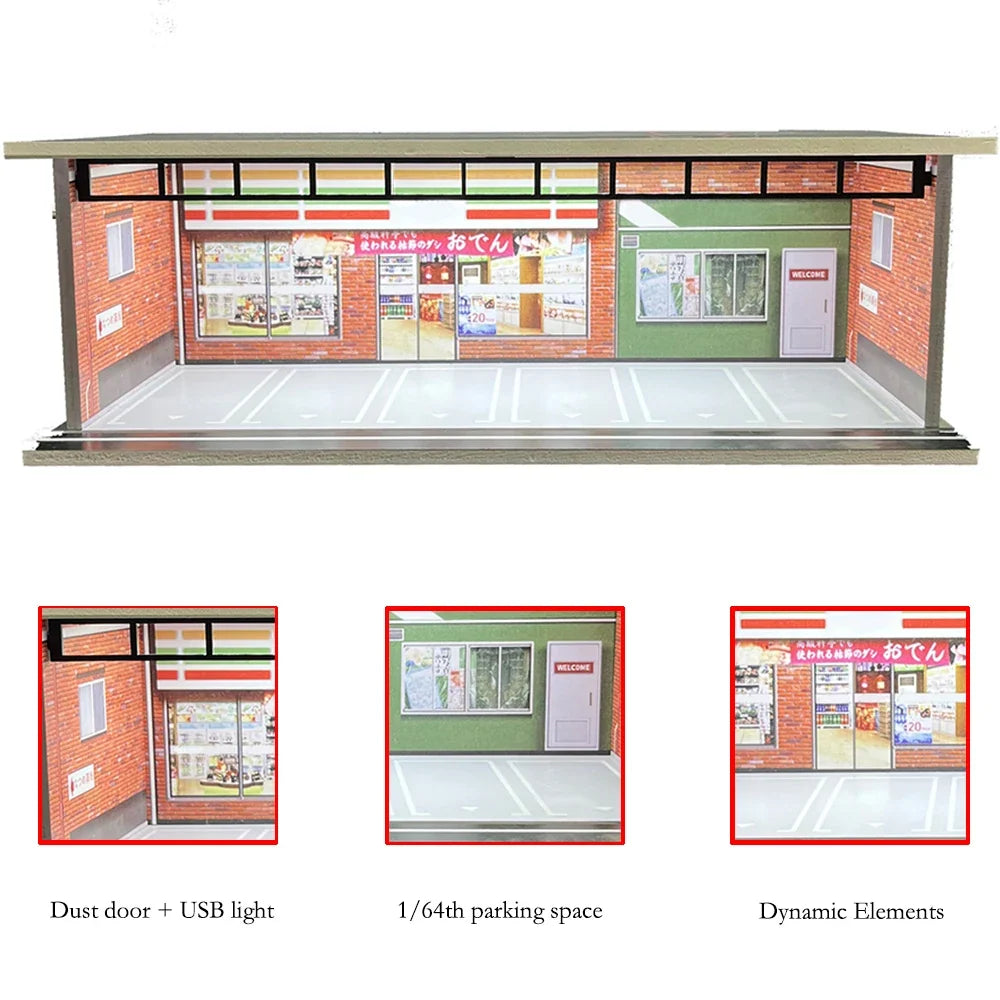 1/64 Scale Garage Diorama Display Case with USB LED Lights