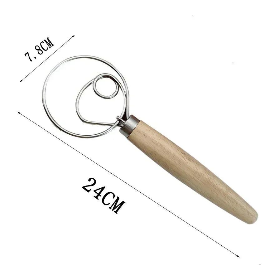 Danish Dough Whisk – Stainless Steel with Wooden Handle