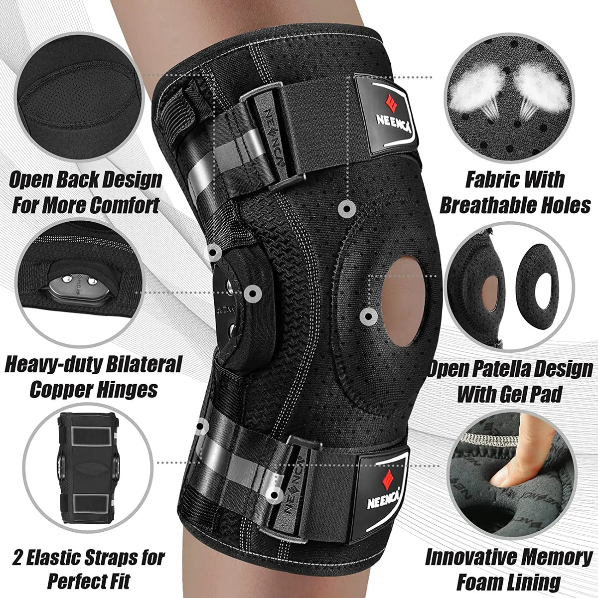 Neenca Hinged Knee Brace Pain Support Side Stabilizers Joint Relief Arthritis Meniscus Tear Acl Pcl