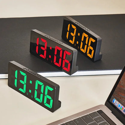 Digital LED Alarm Clock – Mirror & Acrylic, Voice Control, Dual Alarm