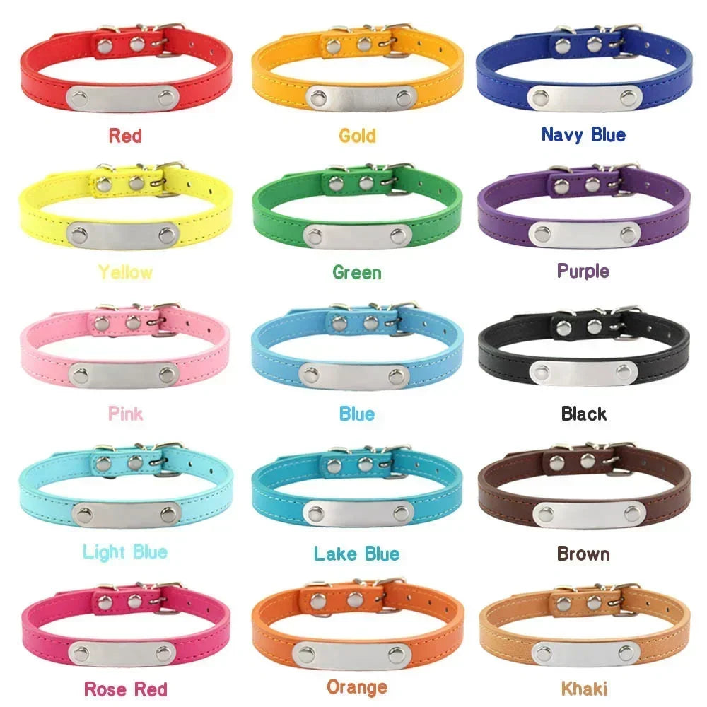 Personalized Dog Collar Name Carved Id Anti-Lost Solid Pu Leather Small Medium Large Dogs Puppy Cat