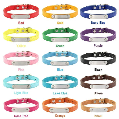 Personalized Dog Collar Name Carved Id Anti-Lost Solid Pu Leather Small Medium Large Dogs Puppy Cat