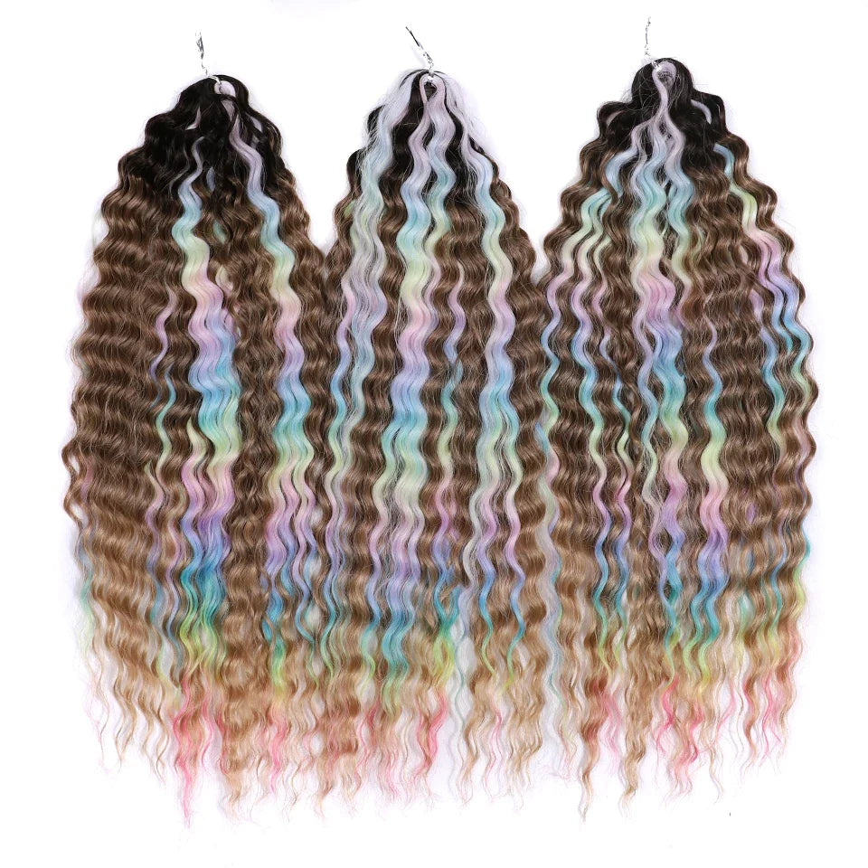 24 Inch Water Wave Crochet Braiding Hair – Synthetic Twist Curly Ombre Extensions