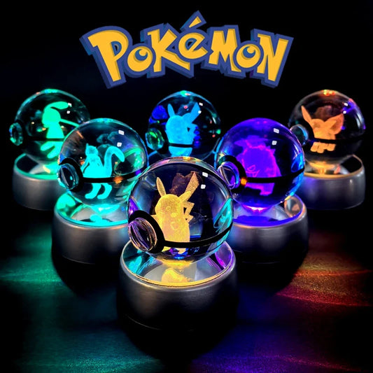Pokemon Crystal Ball 3d Pikachu Mewtwo Mew Gengar Night Light Lamp Base Pokeball Glass Figure