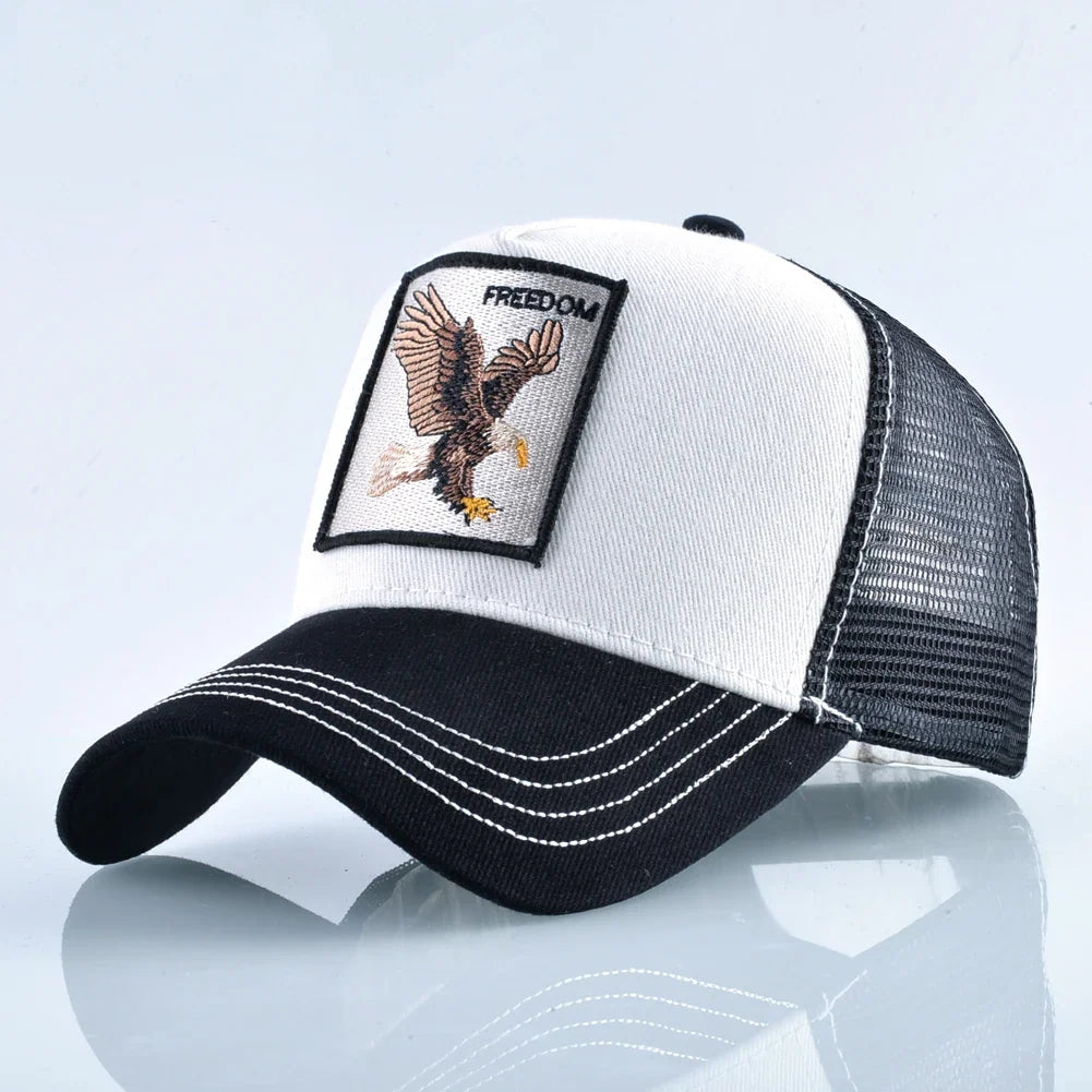 Unisex Embroidered Animal Patch Trucker Snapback Cap