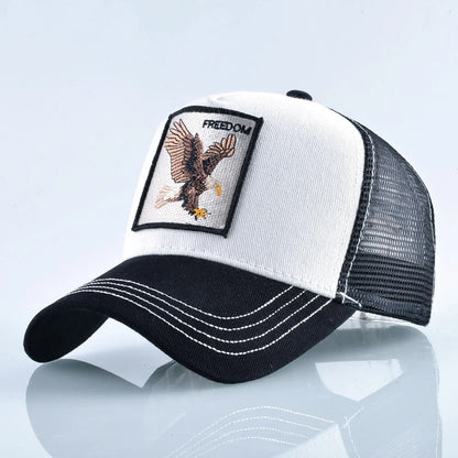 Unisex Embroidered Animal Patch Trucker Snapback Cap