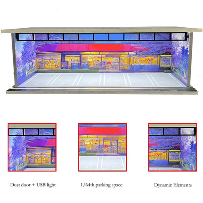 1/64 Scale Garage Diorama Display Case with USB LED Lights