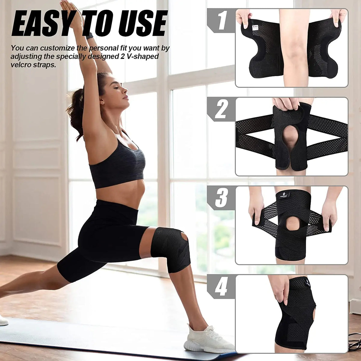 Neenca Knee Brace Pain Compression Support Air Mesh Fabric Side Stabilizers Meniscus Tear Acl