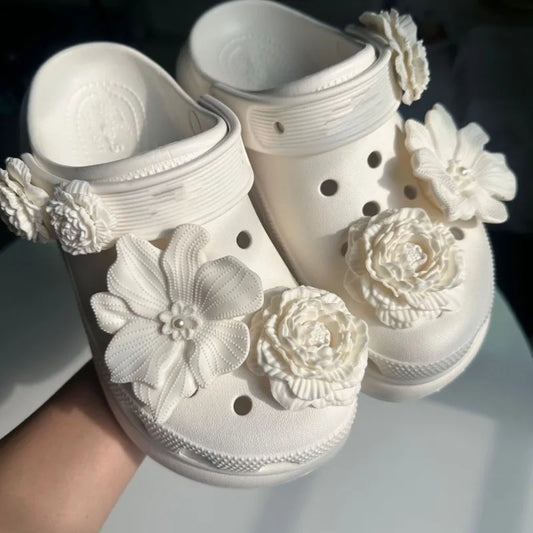 3D White Flower Shoe Charms Set