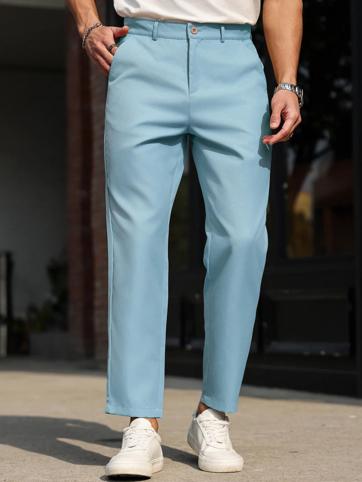 Men’s Slim-Fit Straight-Leg Casual Pants, Solid-Color Everyday Trousers