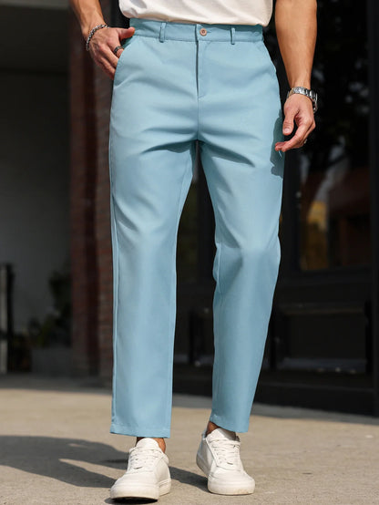 Men’s Slim-Fit Straight-Leg Casual Pants, Solid-Color Everyday Trousers