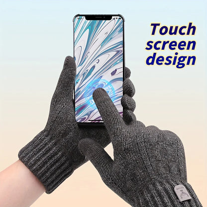 Men’s Thermal Wool Knitted Gloves, Touchscreen & Non-Slip for Winter Activities