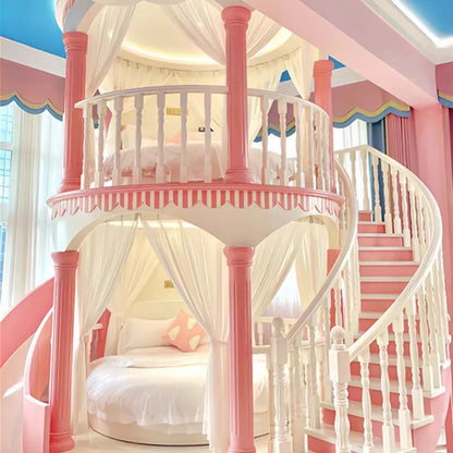 Castle Kids Bunk Bed with Slide, Safety Rails & Solid Wood
