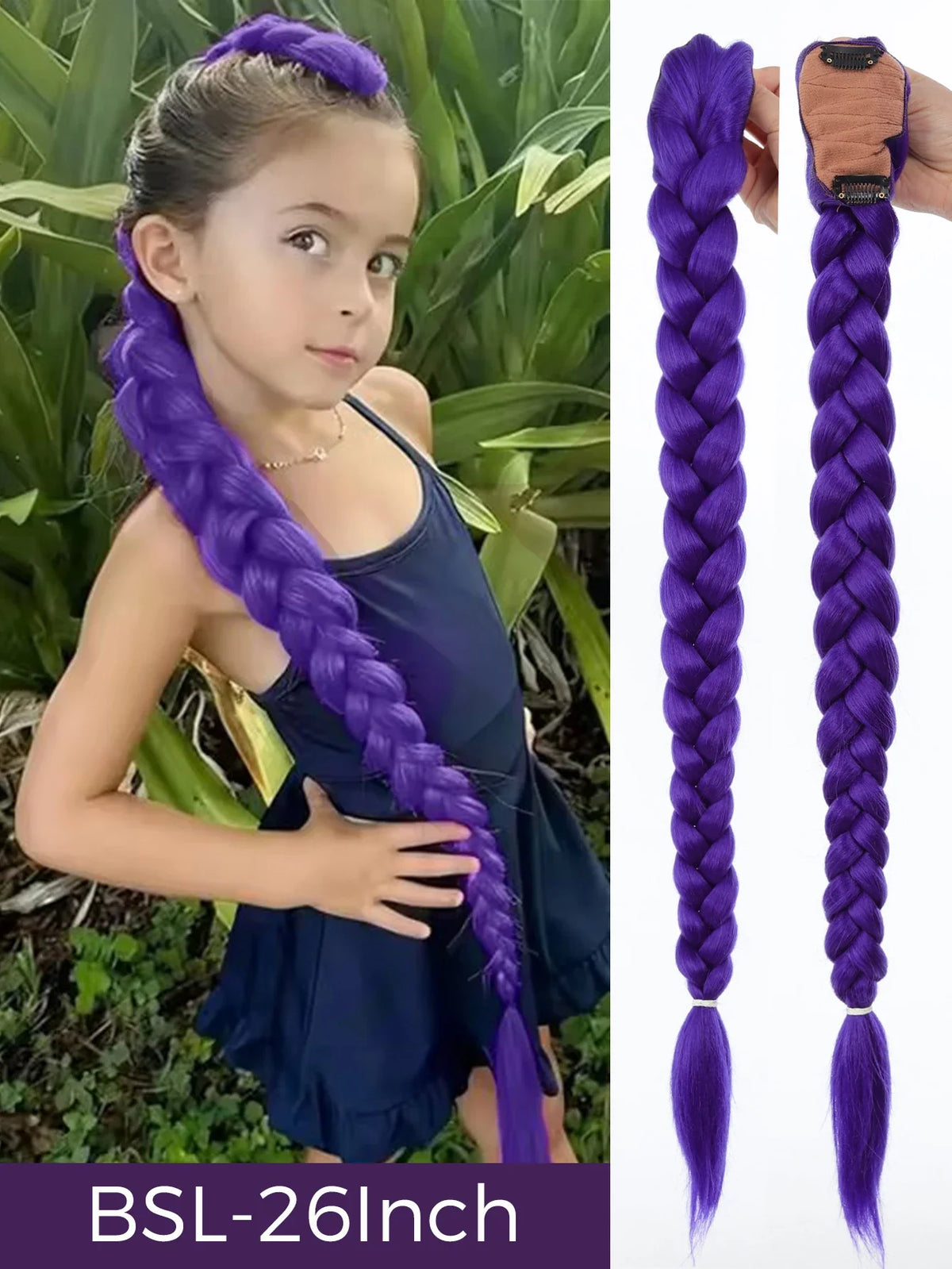 32 Inch Purple Braided Ponytail Hair Extension with Tinsel