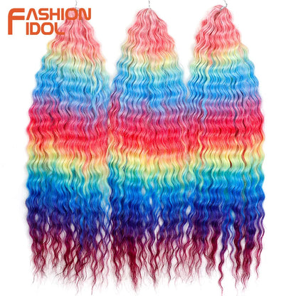 24 Inch Water Wave Crochet Braiding Hair – Synthetic Twist Curly Ombre Extensions