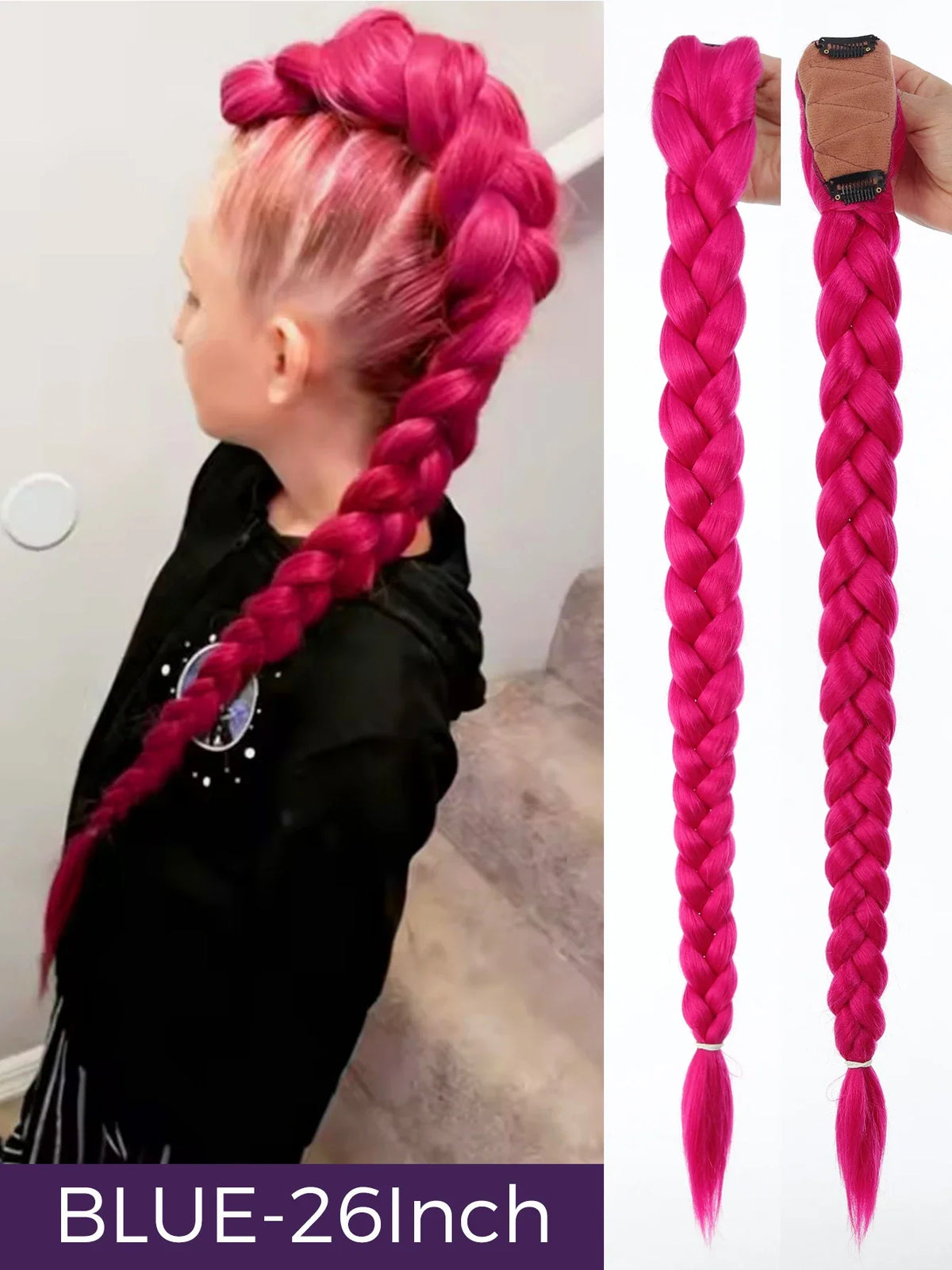 32 Inch Purple Braided Ponytail Hair Extension with Tinsel