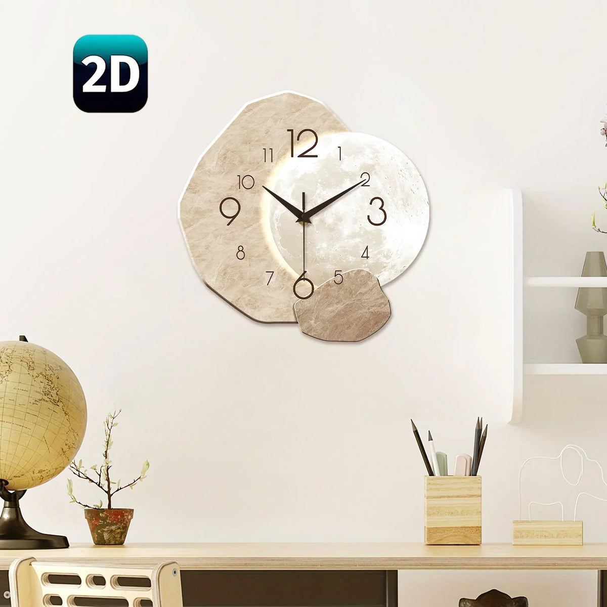 Silent Wall Clock – Modern Moon Design, Quartz Movement for Bedroom & Living Room