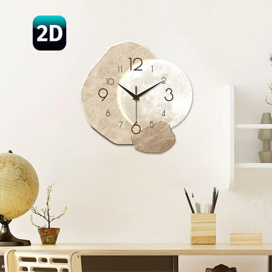 Moon Design Silent Wall Clock – Stone Texture Quartz Decor