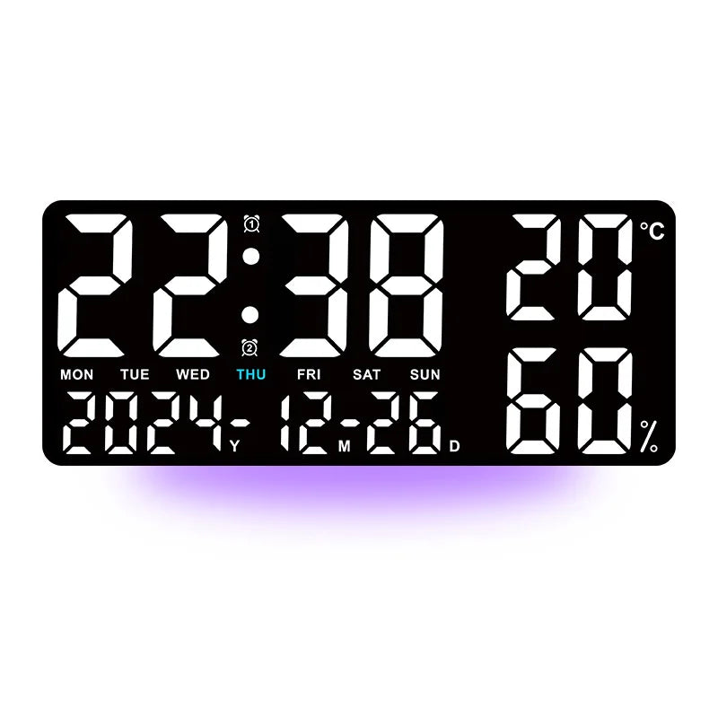 Large LED Digital Wall Clock – 7-Color Mood Light & Dual Alarm