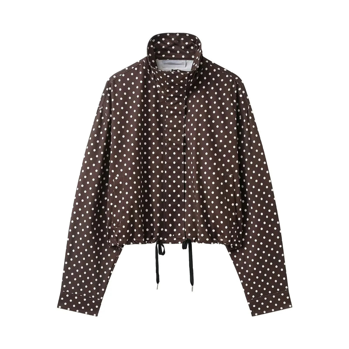 Women's Polka Dot Drawstring Jacket – Elegant Spring Coat
