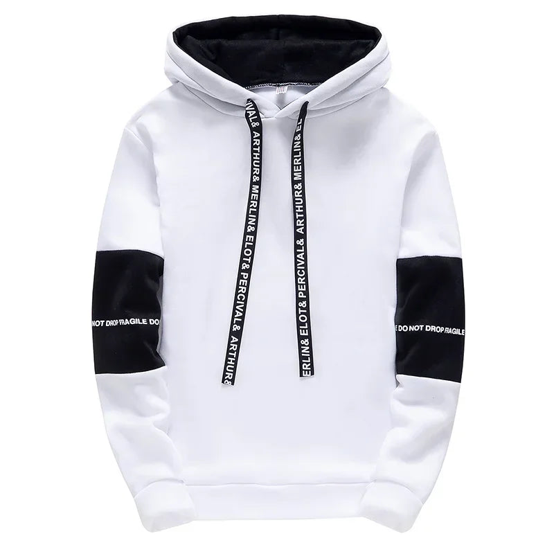 Men’s Printed Letter Hoodie, Long-Sleeve Casual Pullover Sweatshirt
