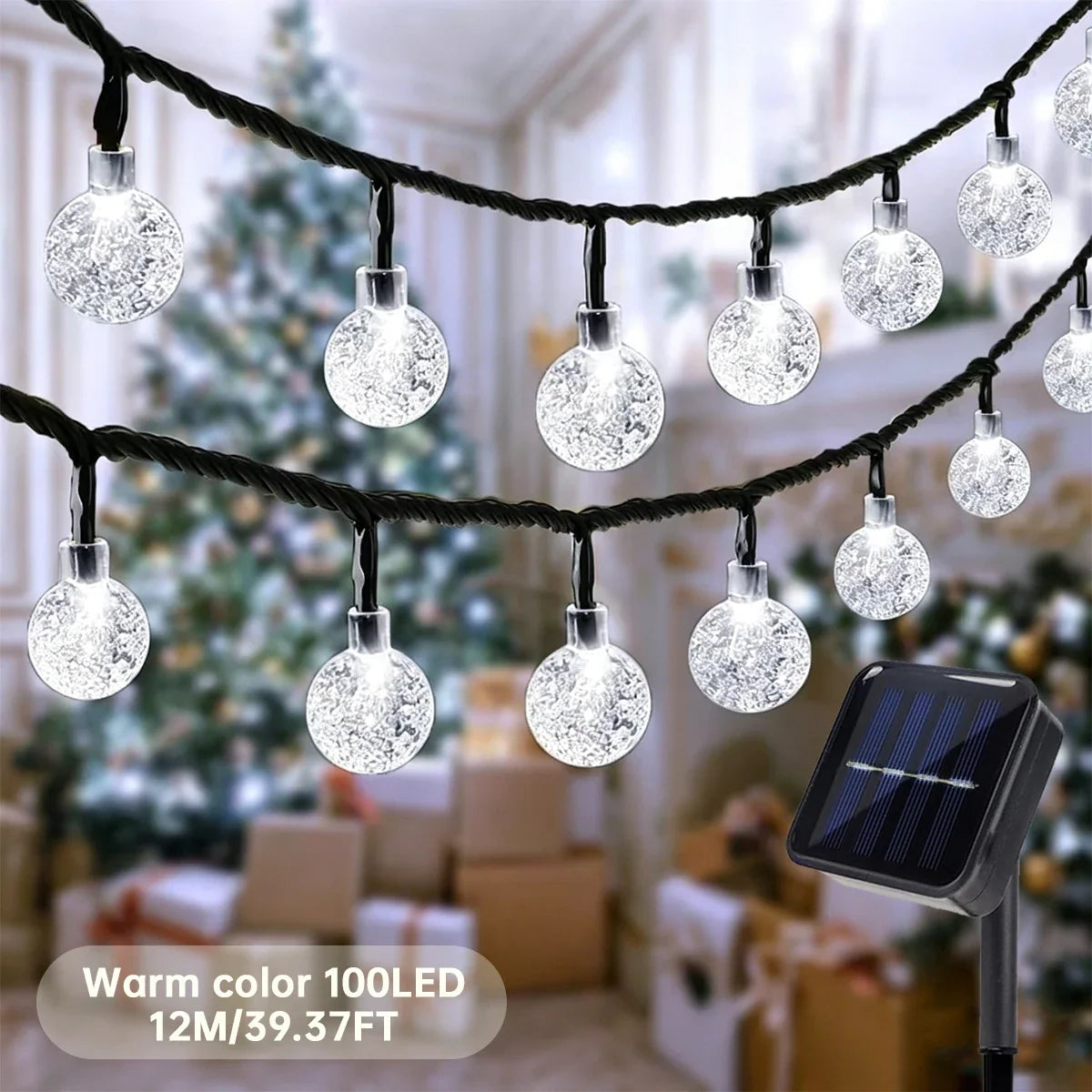Solar String Lights Outdoor 39.37FT 100 LED Crystal Ball Globe Lights